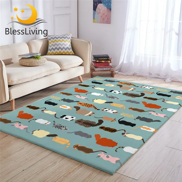 BlessLiving Cute Cats Rugs For Bedroom Colorful Non-slip Carpet Cartoon Kids Play Mat Animal Living Room Rug Tapis Salon 122x183 1