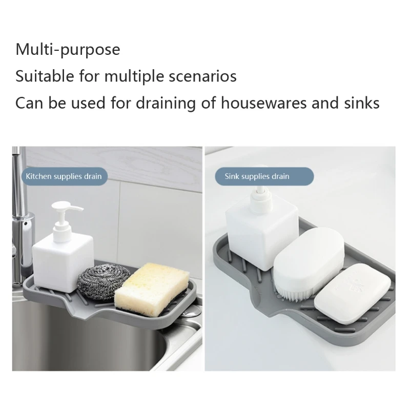 

Silicone Kitchen Soap Tray for Kitchen Counter/Soap Bottles Sink Tray Sponge Holder with Drain Soap Container Plate