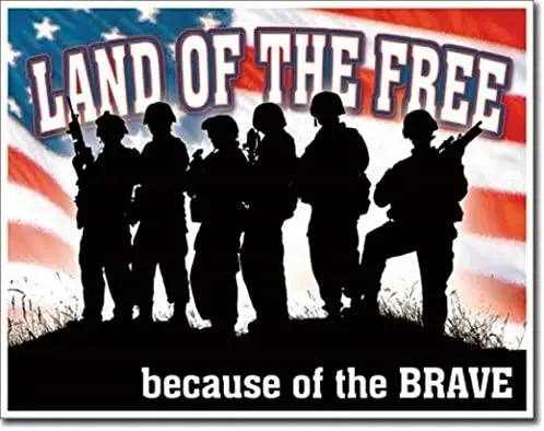 

Desperate Land of The Free Because of The Brave Military Veterans Tin Collectible Sign Gift