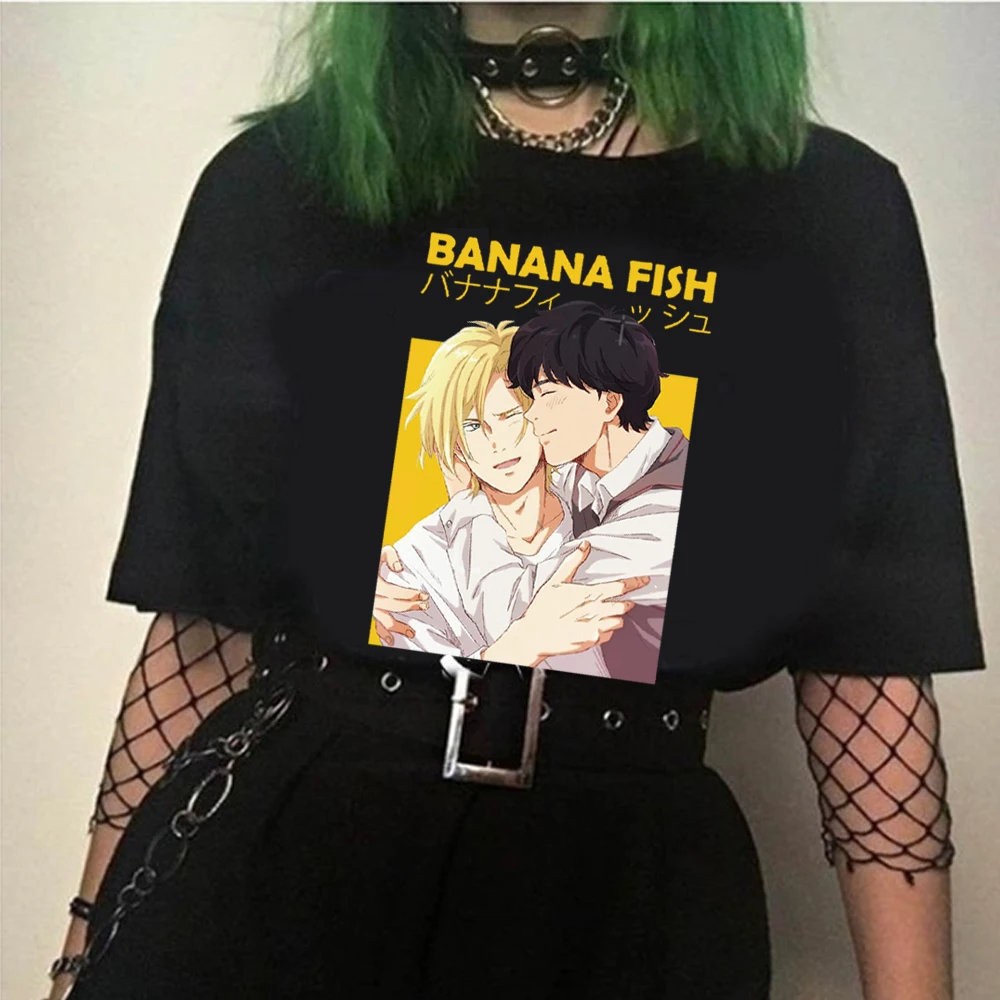 

Мужские и женские футболки топы забавные банана Футболка с принтом рыб круглый вырез горловины с приталенный мягкий Аниме Манга футболки о...