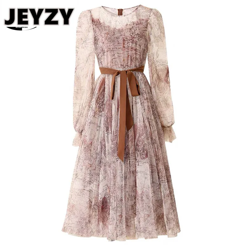 

Designer Runway Party Evening Midi Long Dresses For Women Elegant Long Sleeve Bow Lace Mesh Fashion Traf Zevity Dress Vestidos