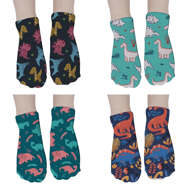 New Fashion Women Cute Casual Cotton Socks 3D Cartoon Dinosaur Printing Sock Unisex Breathable Short Funny Hоски | Женская одежда