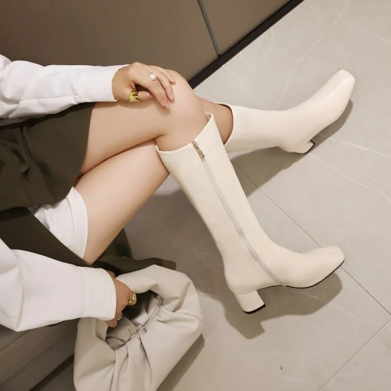 FXYCMMCQ 2021 Women's Boots Autumn and Winter New Thick Heel Square Head European and American Fashion High Boots 667