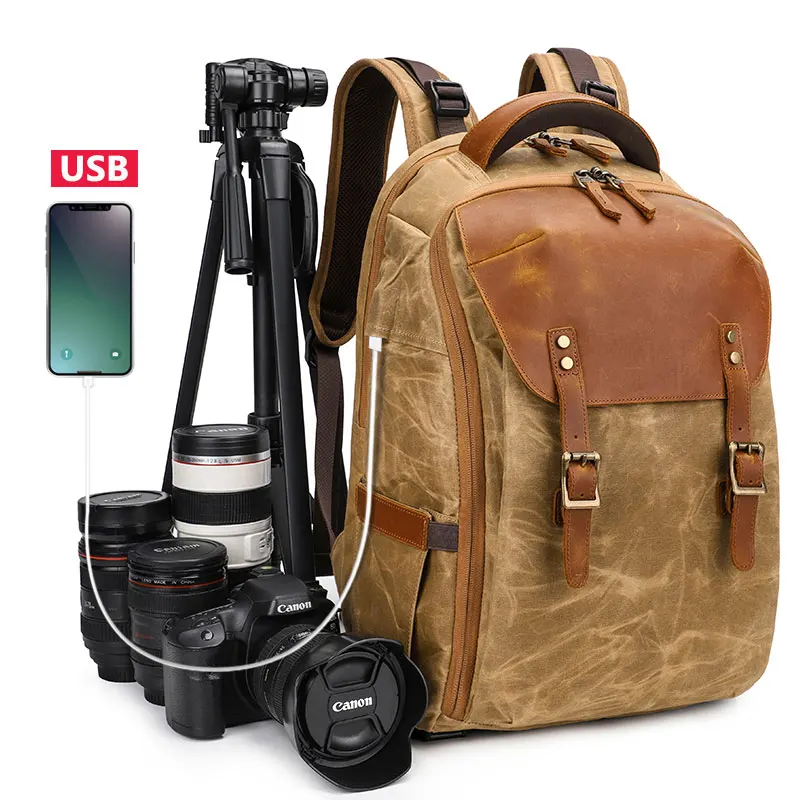 

2021 Deluxe Vintage Photographers Backpack Waxed Waterproof Large Canvas Camera Bag Digital Dslr Bag For Canon Nikon Sony Fuji