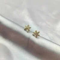 design apricot tree luxury stud earrings plated gold zircon 925 silver needle spiker earrings for women jewelry accessories