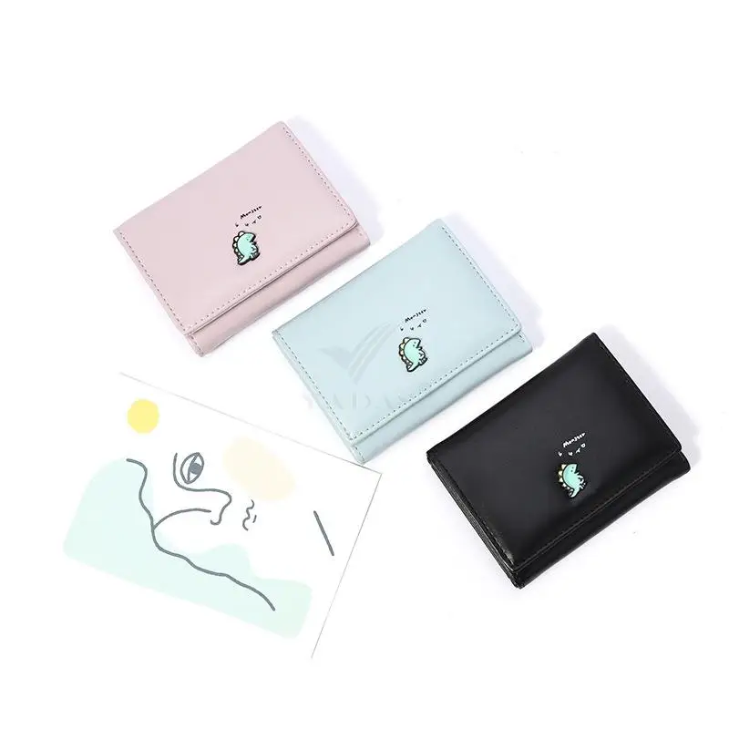 

Креативный маленький свежий и милый кошелек с мультяшным динозавром, Женский кошелек из искусственной кожи, зажим для денег, карманный зажи...