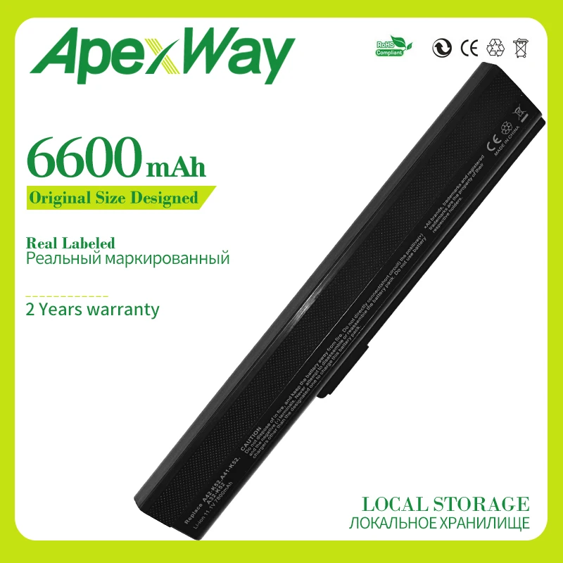 Аккумулятор Apexway 6600 мАч 9 ячеек для Asus k52f k52 k52je k52j k52jr k52jc K52je a52 a52f a52j a52jb a52jk a52jr k42