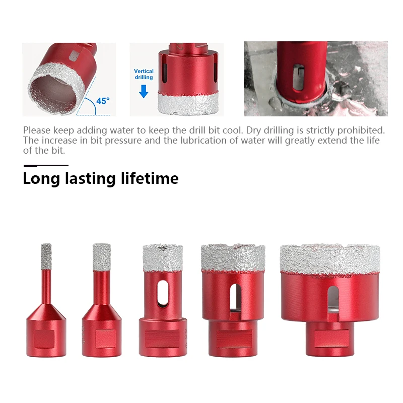 1pc 6mm-80mm Vacuum Thread Brazed Hole Opener Drilling Core Bits M14 Red Angle Grinder for Diamond Ceramic Tile Granite Marble - купить по