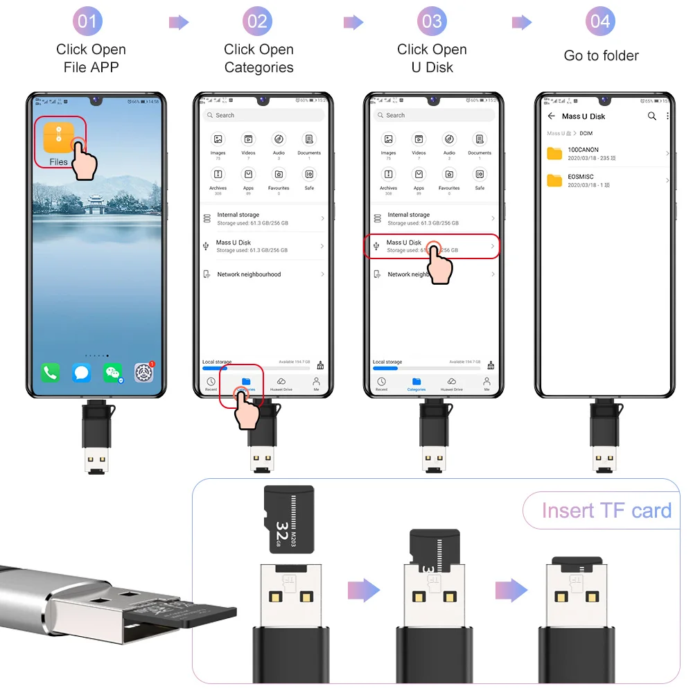 SD кардридер OTG адаптер для Samsung S10 S20 Plus Huawei Xiaomi mi 8 Redmi Note 8T 9 USB C к камере u диск
