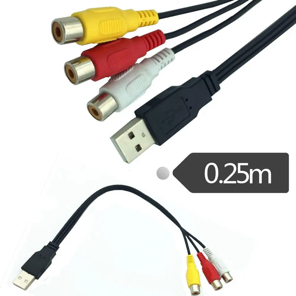 1 шт. 25 см USB штекер 3RCA Женский AV патч корд аудио видео конвертер кабель адаптер