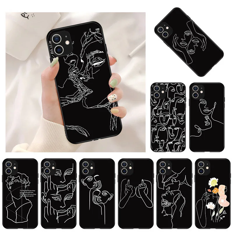 Abstract Geometric Line Drawing Kiss Body Face Art Soft Matte Phone Case For iphone 11 12 Pro XS Max 7 8 6s Plus X XR SE2 Cover