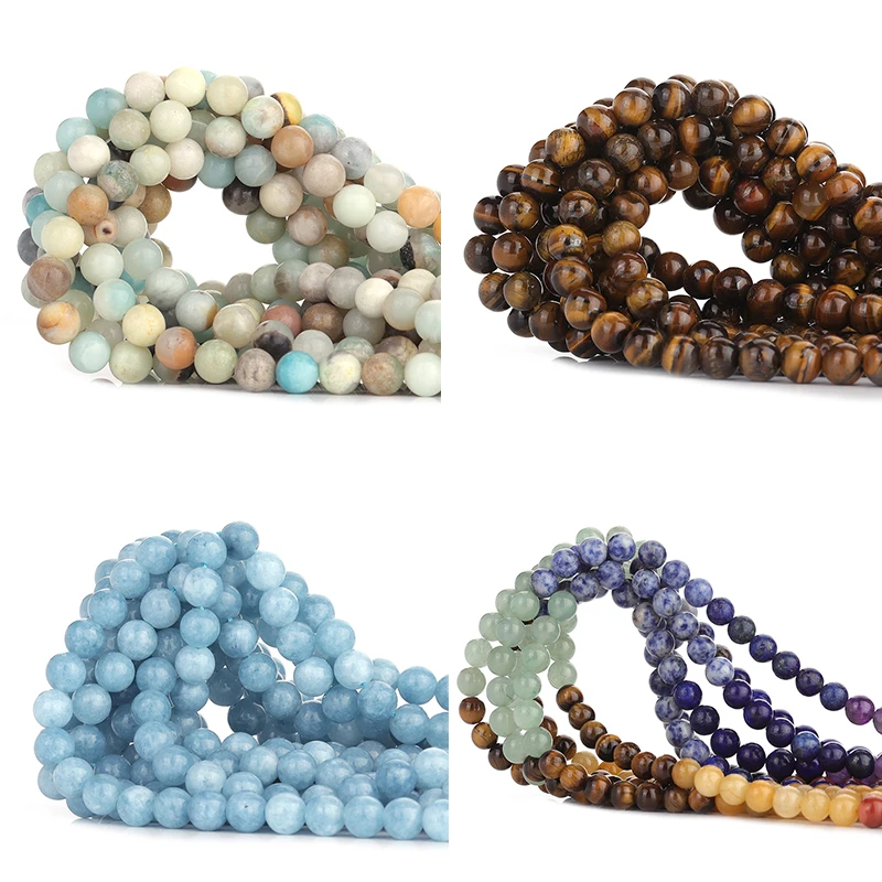 

60pcs Natural Stone Beads Tiger Eye Amazonite Agates Angelite Quartz Lava Beads Loose Beads For Jewelry Making DIY Bracelet