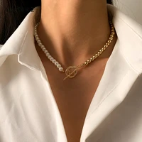 ingesight z imitation pearl toggle clasp lasso choker necklace gold color beaded chain short clavicle necklace for women jewelry