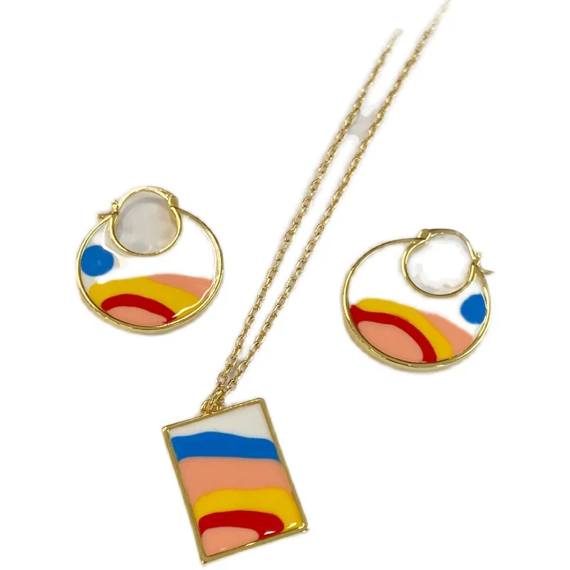 

French Colorful Enamel Ins Fashionable Color Matching Earrings Necklace Sunset Glorious Fashion Trendy Brand Jewelry Accessories