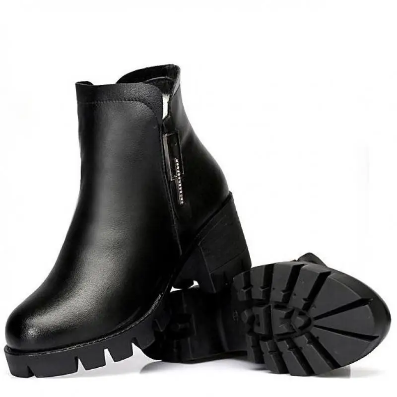 

YourSeason New 2021 Winter Thick Warm Wool Shoes Round Toe Handmade Casual Ankle Ladies Zip Platform Boots Genuine Leather