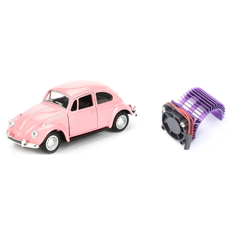 

1 Pcs Vintage Beetle Diecast Pull Back Car Model Toy & 1 Pcs RC Car Brushless Motor Heatsink Cover + Cooling Fan