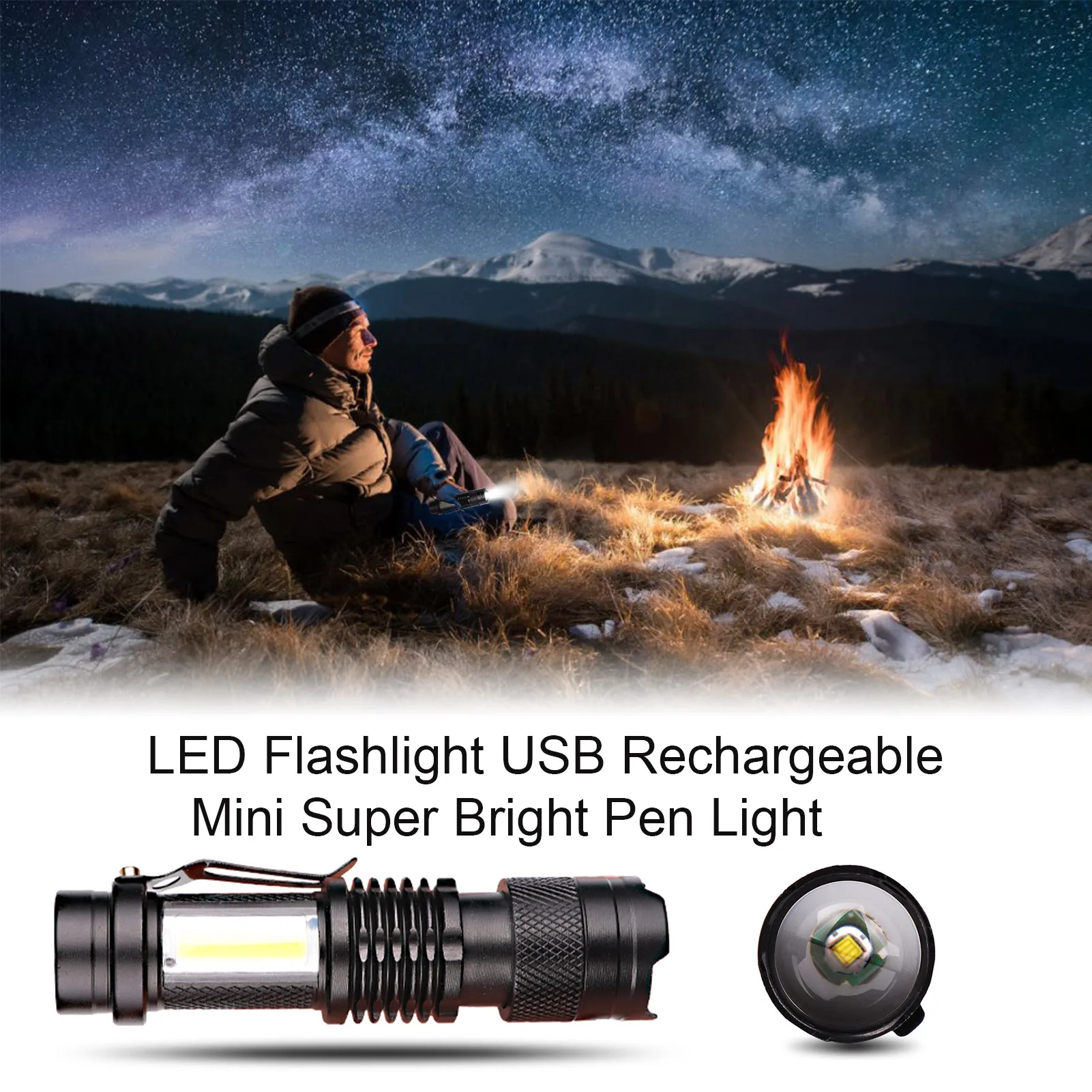 

Three Lighting Modes IPX6 Waterproof LED Flashlight USB Rechargeable Mini Super Bright Pen Light