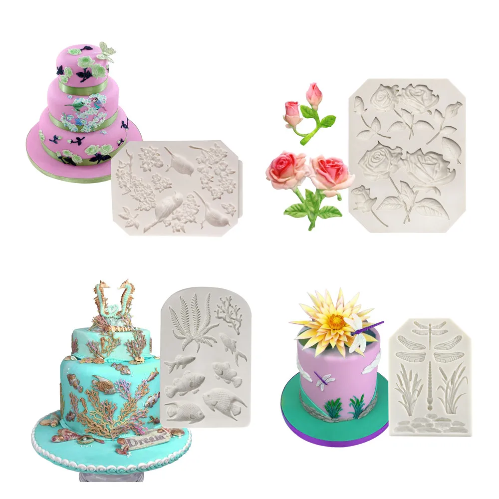 Силиконовая форма для украшения тортов в виде розы птицы рыбы стрекозы