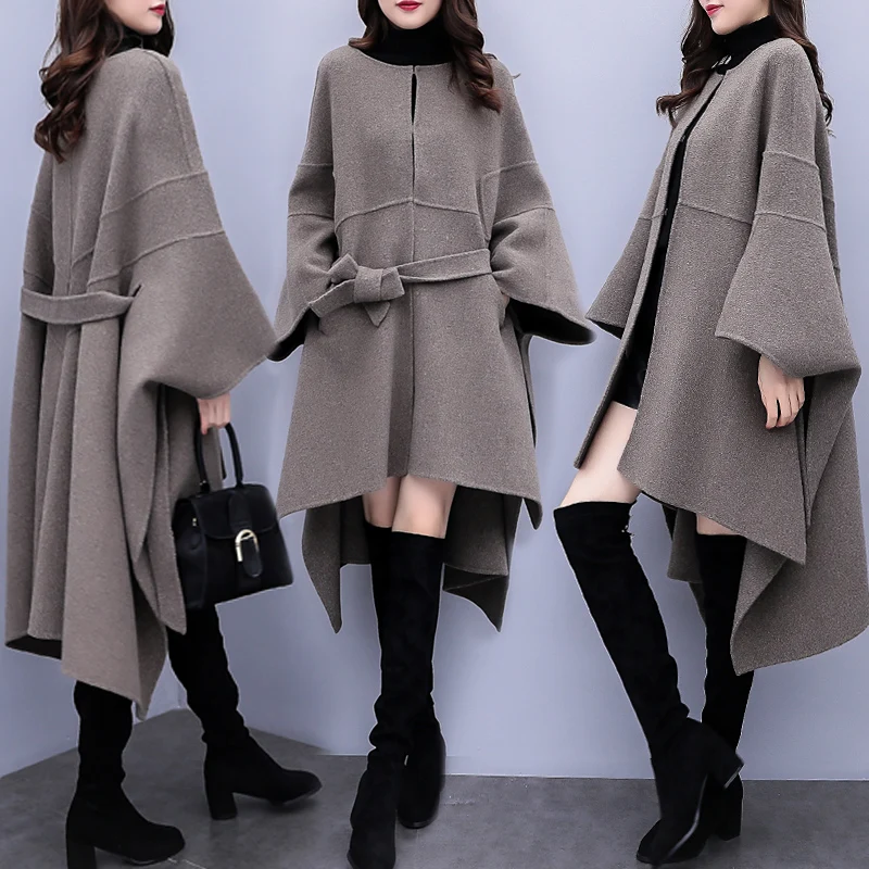 

2019 Autumn Winter New Women Cloak Woolen Coat Popular Woolen Coat Women's Korean Loose Long High quality Overcoat Plus Size 3XL
