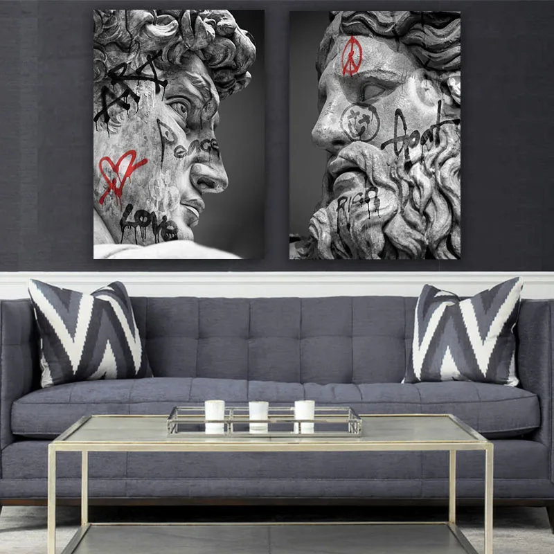 

Modern Graffiti Art Sculpture Poster Zeus Portrait Canvas Prints Wall Art Living Room Bedroom Home Decoration Picture Frameless