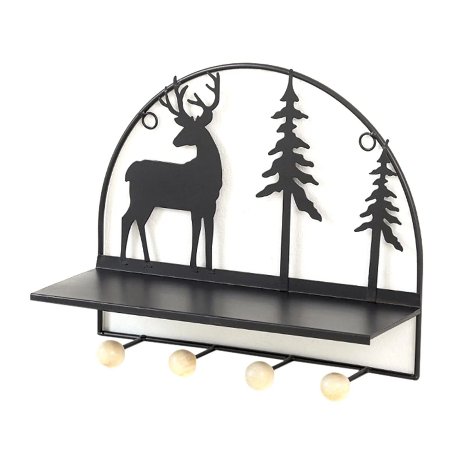 

Nordic Simple Wrought Iron Shelf Storage Rack with 4 Hooks Wall Decor Home Supplies SP99