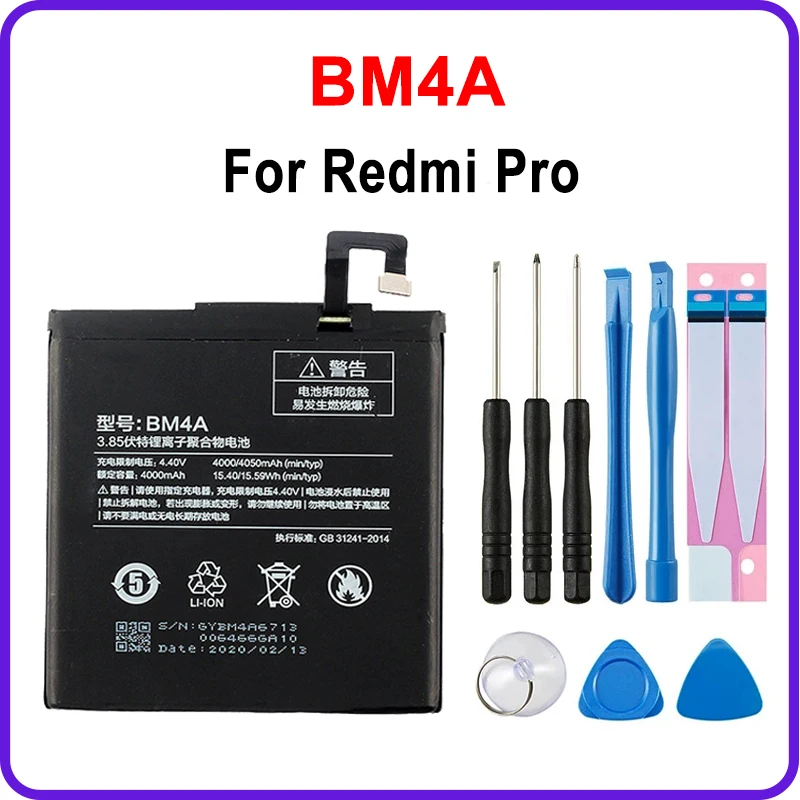

Phone Battery 4000mAh BM4A Phone Batteries For Xiaomi Hongmi Redmi Pro RedmiPro Battery Free Tools