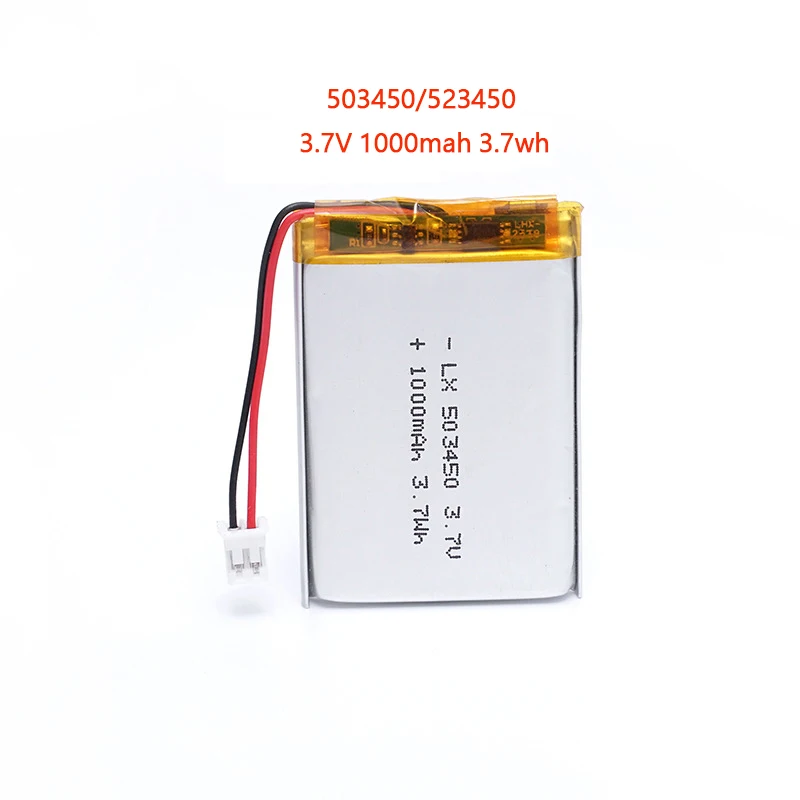 

Real capacity 503450/523450 3.7V 1000mAh Polymer Lithium Rechargeable Battery PH2.0 2pin For GPS Smart Phone MP5 Li-ion Battery