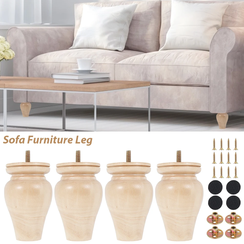 

4pcs Gourd Wooden Furniture Legs Solid Armchair Footstool Couch Dresser Cabinets Table Sofa Chair Stool Chests Replacement Feet