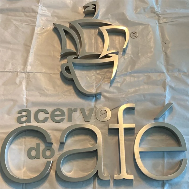 Factory Outlet Outdoor Metal cafe store logo,brushed stainless steel letters signs, satin finish metal reverse shop name signs