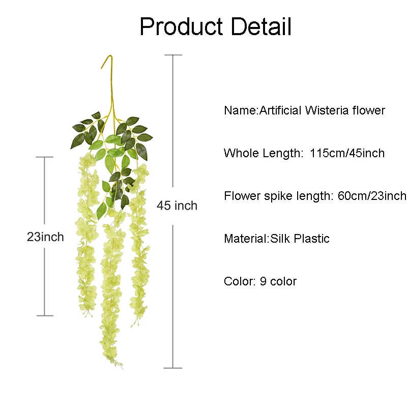 12pcs artificial wisteria flowers fake wisteria vine ratta hanging garland silk flowers string home party wedding decoration free global shipping