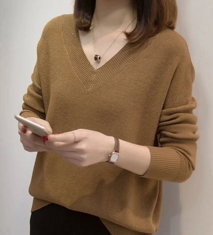 Пуловер размера плюс с v-образным вырезом женские вязаные свитера 2020 Осень-зима