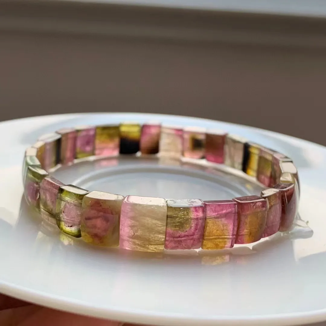 

Top Natural Rainbow Tourmaline Quartz Bangle Bracelet Jewelry For Women Man Wealth Luck Gift Crystal 8x5mm Beads Gemstone AAAAA