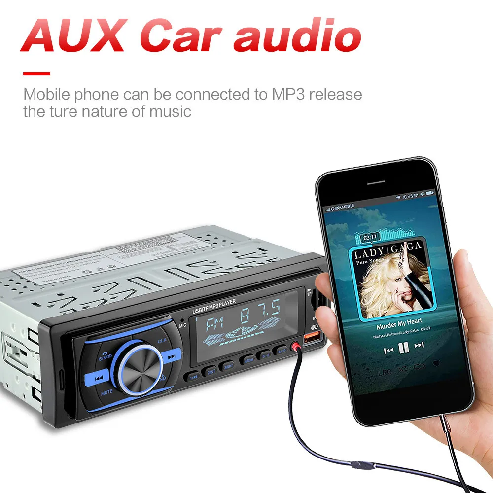 Автомобильный 1 din радиоприемник встроенный стерео плеер Bluetooth EQ FM AUX TF 2 USB