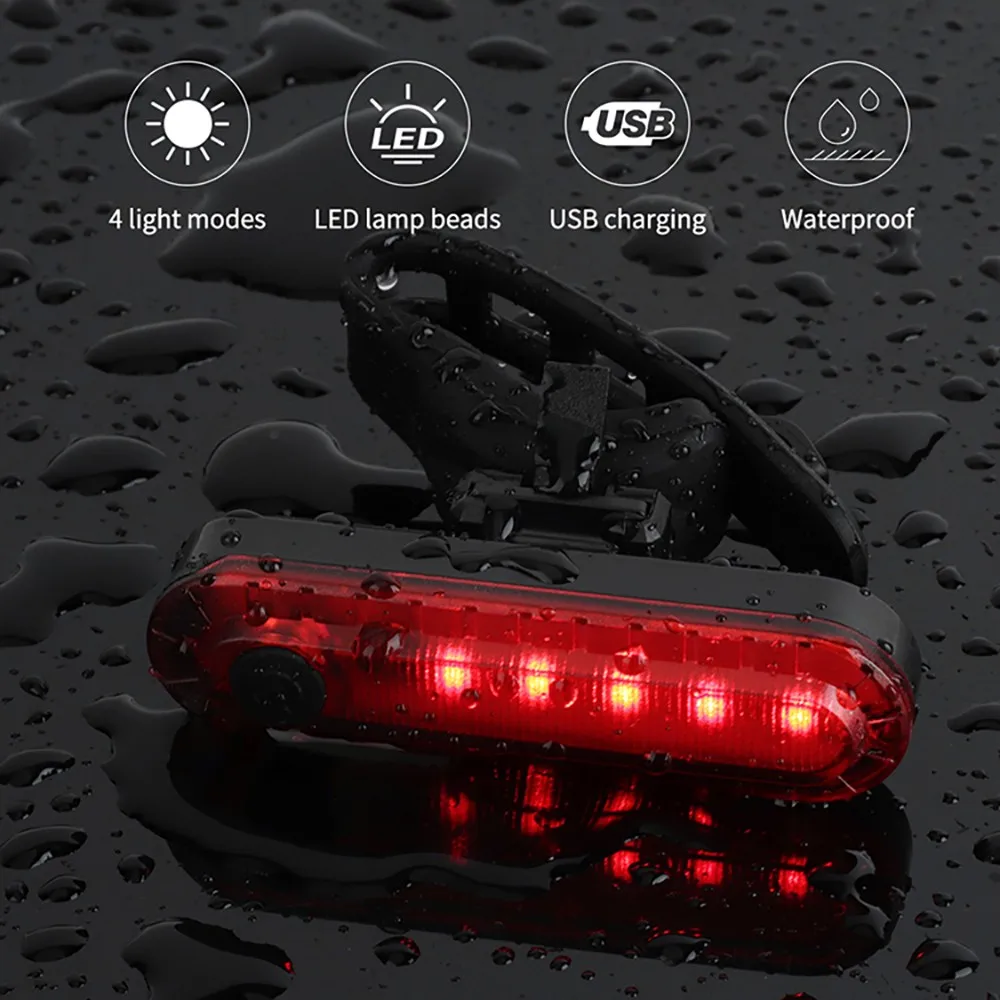 

330mAh USB Rechargeable Bike Rear Light IPX5 Waterproof LED Bicycle Taillight Safety Warning Flashlight Cycling Tail Lights