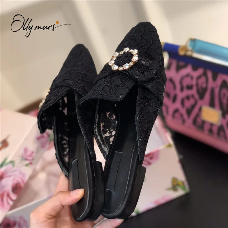 

OllyMurs Fashion Spring Summer Shoes Woman Slippers Round Toe Crystal Thick Low Heel Women Shoes Slippers Mules Shoes Woman
