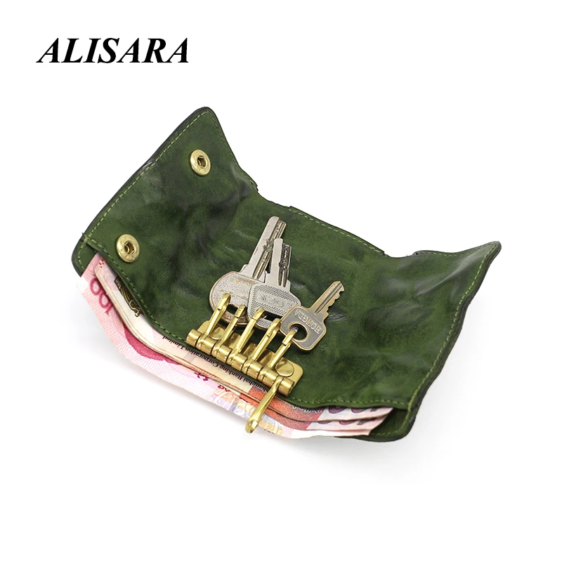

Original vegetable tanned leather key case male retro wrinkle water-dyed top cowhide buckle coin purse female key case