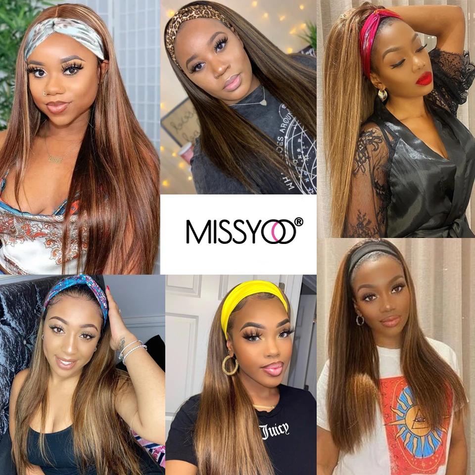 

Ombre Colored Highlight Headband Wigs Straight Wig Brazilian Glueless Human Hair Wigs For Black Women Full Machine Made Remy Wig