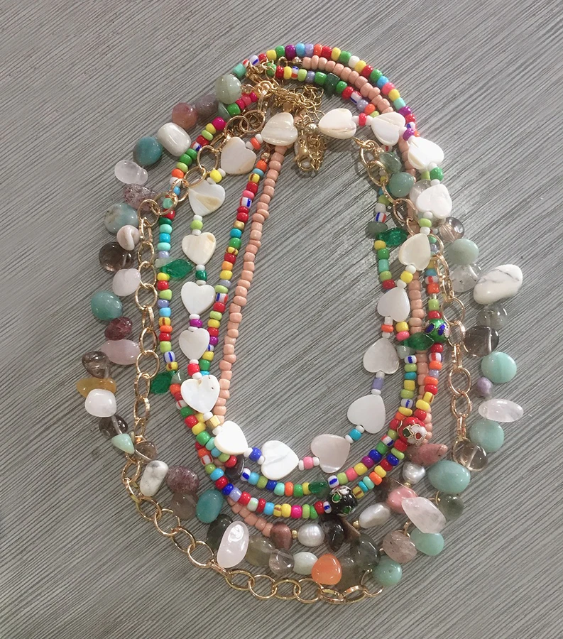 bohemian boho Vintage natural crystal stone beads Statement Gold Color Choker Metal Long Chain Necklace for Women Jewelry Gifts | Украшения