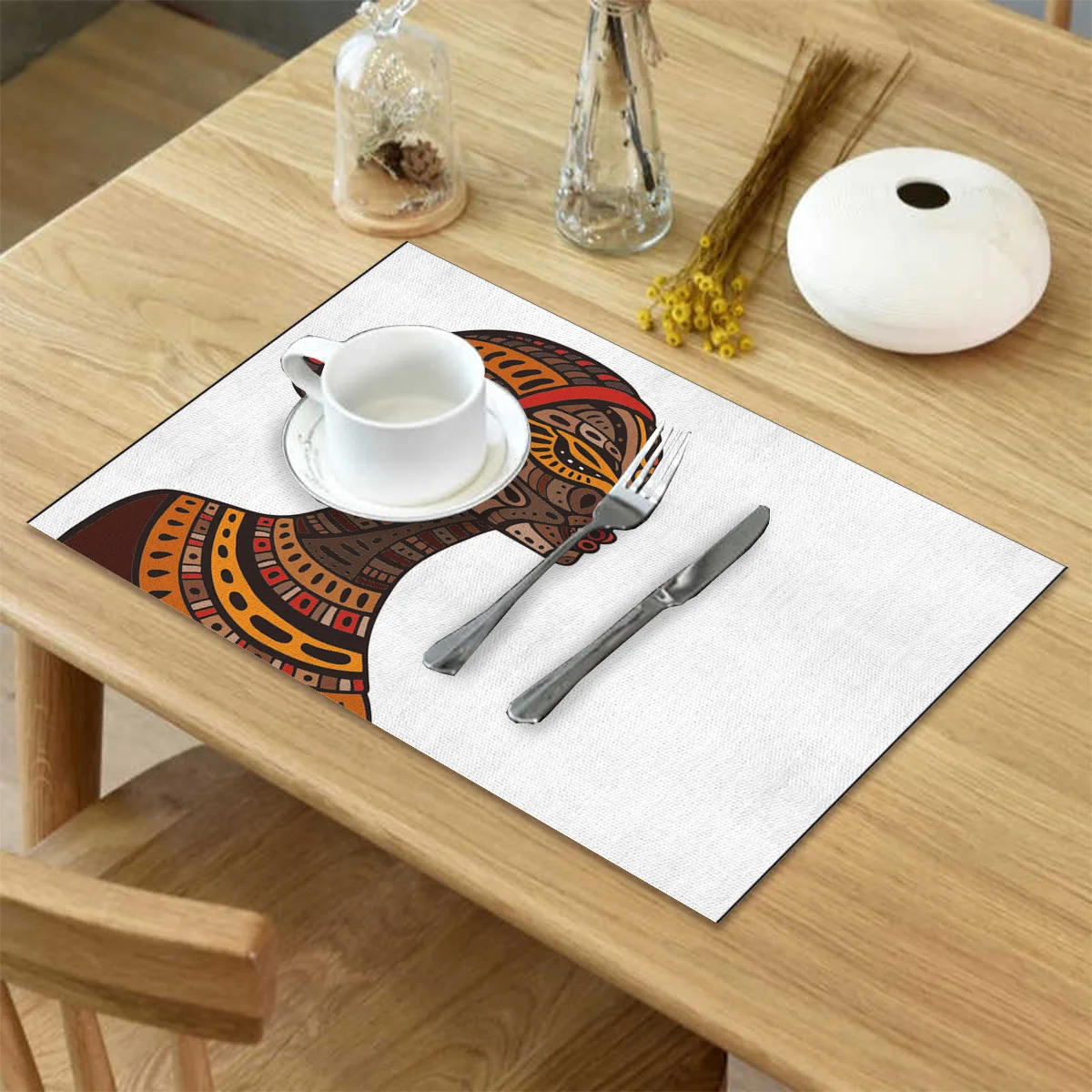 Набор из 4/6 салфеток для обеденного стола Африканская женщина художественный фон