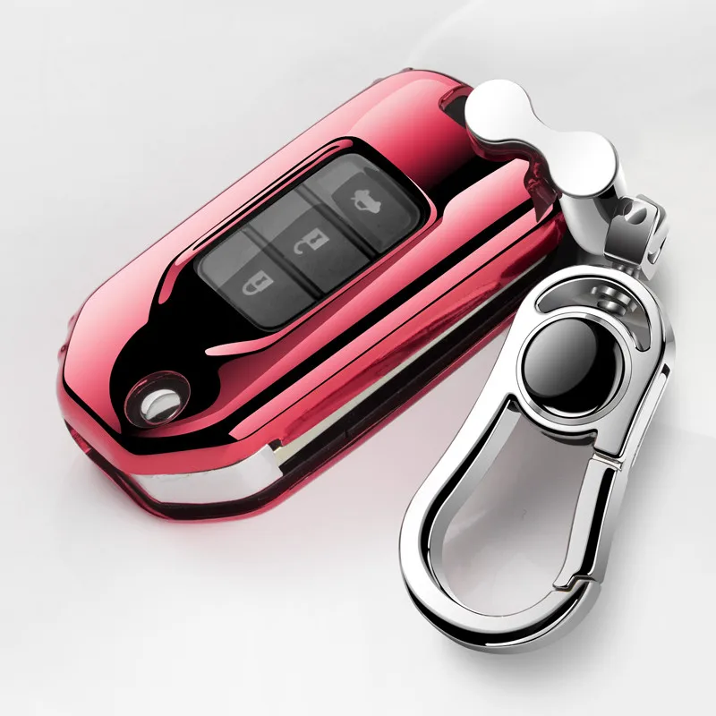Pink Мягкий чехол для ключей автомобиля из ТПУ с брелком для Honda CRV Accord Spirior Civic X-RV Jazz Greiz Crdder Odyssey - Название цвета: Pink