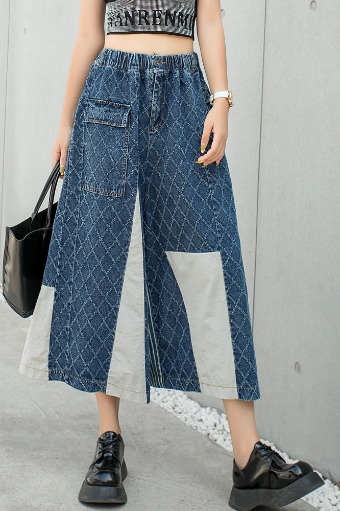 

Women Plaid Wide Leg Pants 2021 Summer Women Patchwork Pants Female High Waist Straight Pants Z746