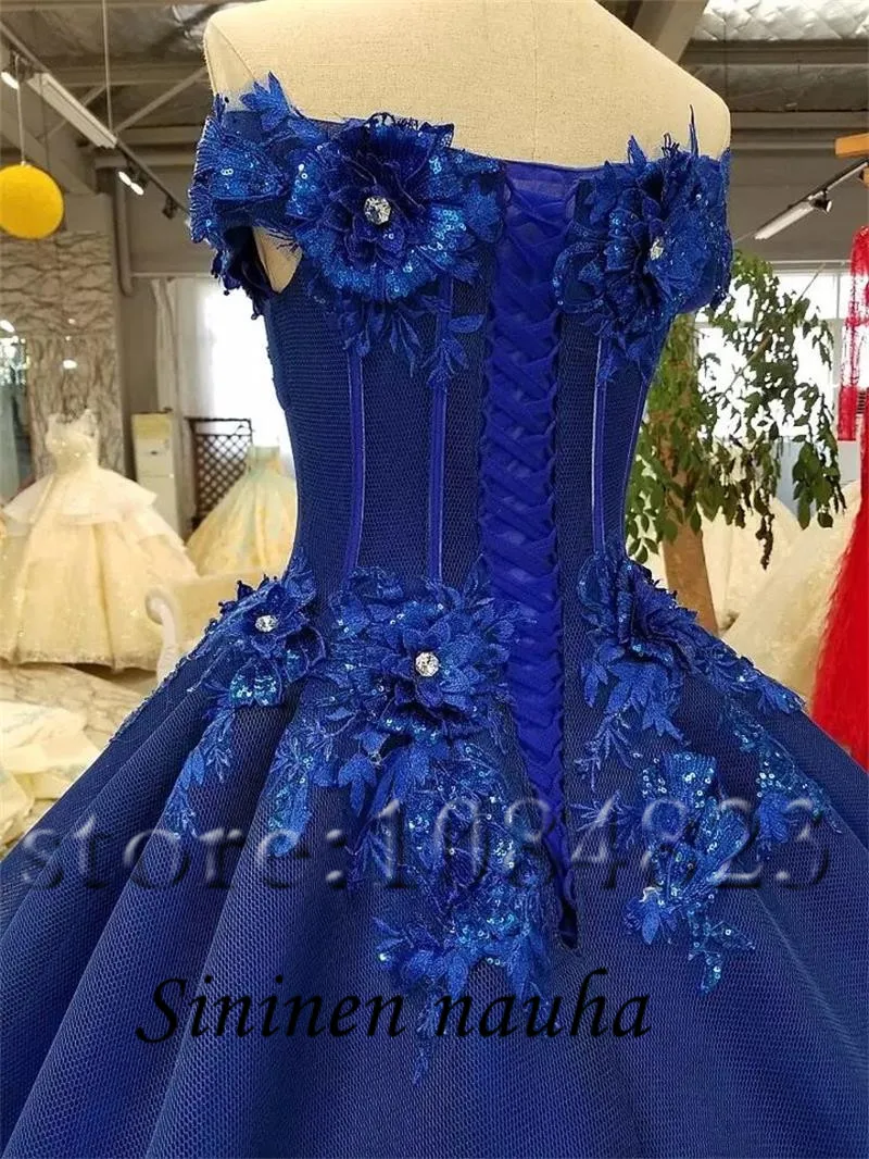 

Sweet 16 Dresses Royal Blue Quinceanera Dresses Off the Shoulder Beaded Appliques Ball Gown Prom Dress Vestidos De 15 Anos 412