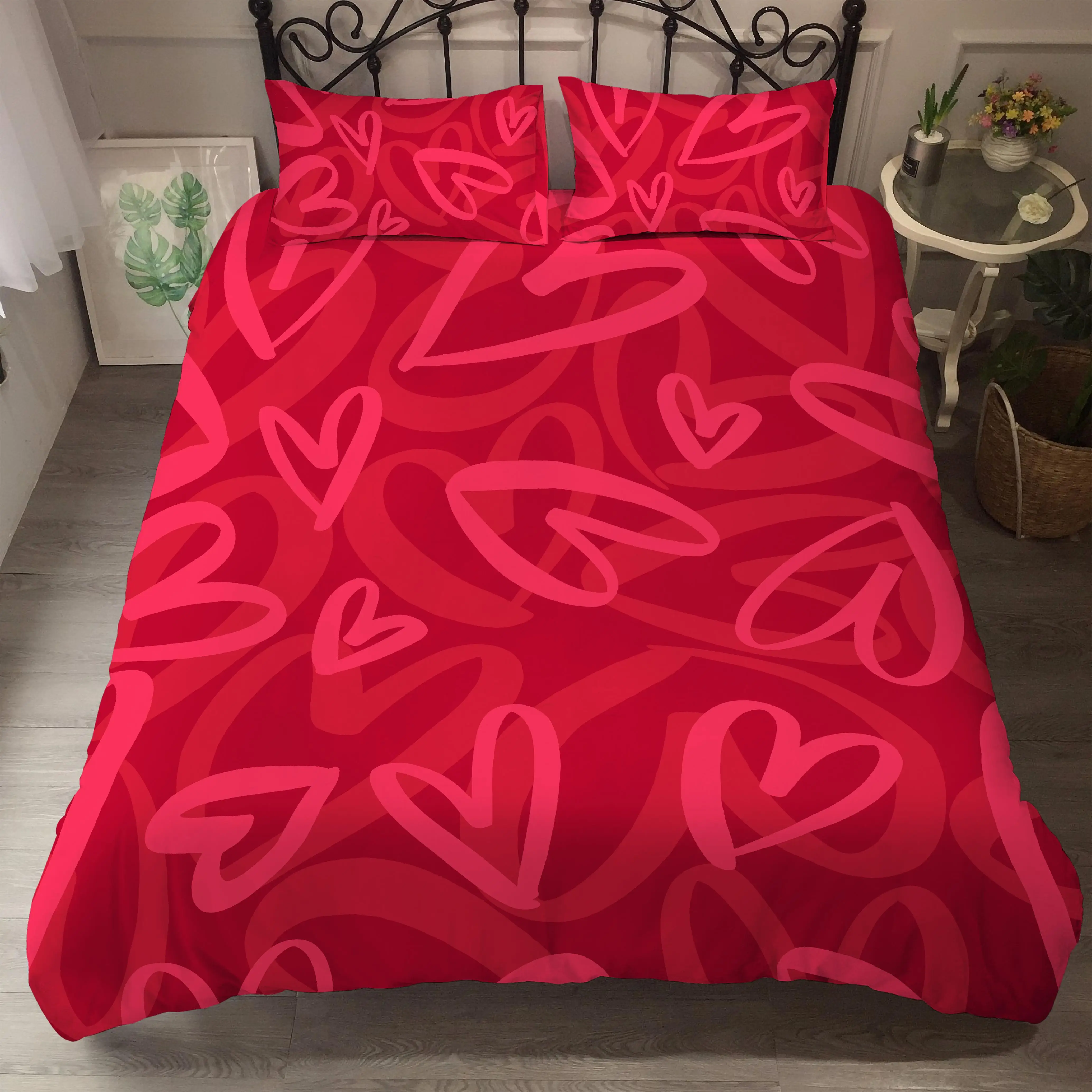 

Nordic Case Heart Shape Print 2/3pcs Duvet Cover Set Valentine's Day Bedding Sets For Couple Lovers 90x190 2 People Bedclothes