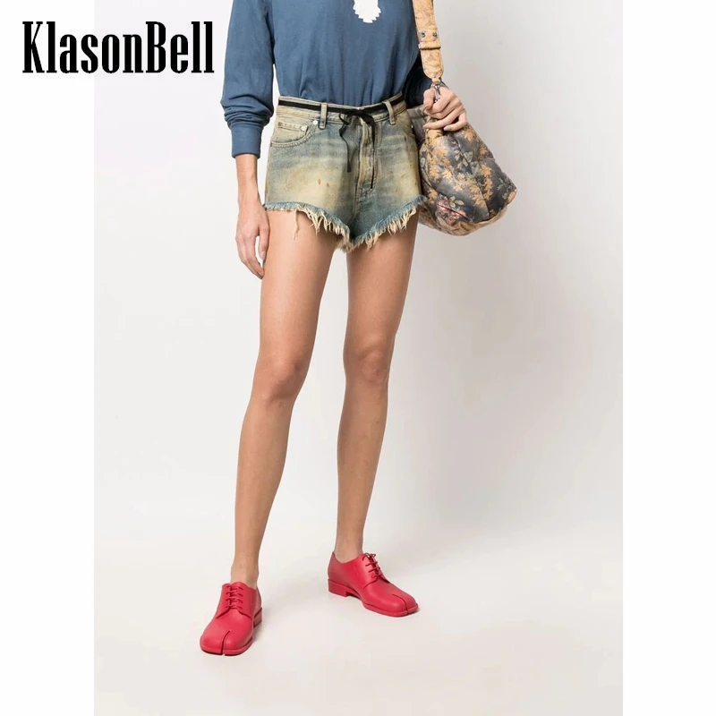 

1.9 KlasonBell Fashion Washed Distressed Frayed High Waist Denim Shorts Women