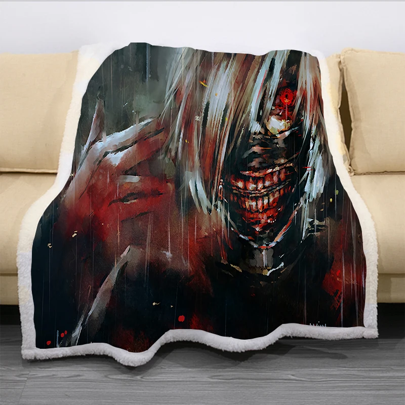 

Tokyo Ghoul Cartoon Funny Character Blanket 3D Print Sherpa Blanket on Bed Home Textiles Dreamlike Style 12