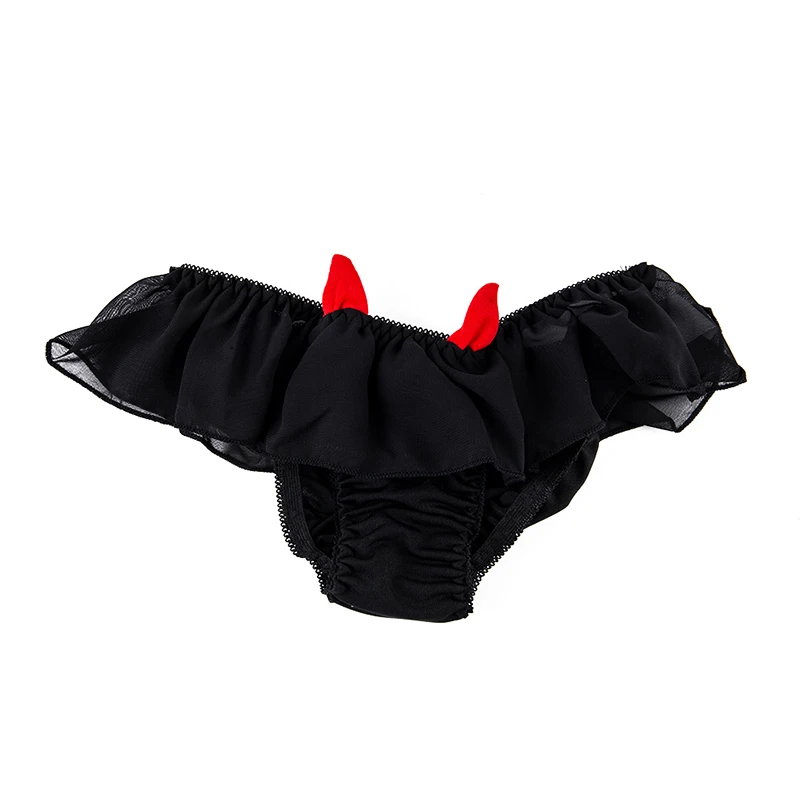 

Sexy Little Devil Cosplay Costumes Black White Colors Chiffon 3Pcs Confortable Stretch Bra Set Erotic Gothic Outfit