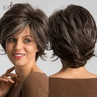 easihair short brown mixed grey natural hair synthetic wigs for women layered short hair wigs side bangs heat resistant cosplay