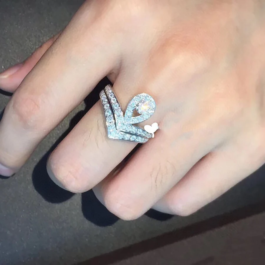 

Luomansi Genuine S925 Sterling Silver Jewelry Creation Moissanite High Carbon Diamond Crown Rings Set Gift for Woman