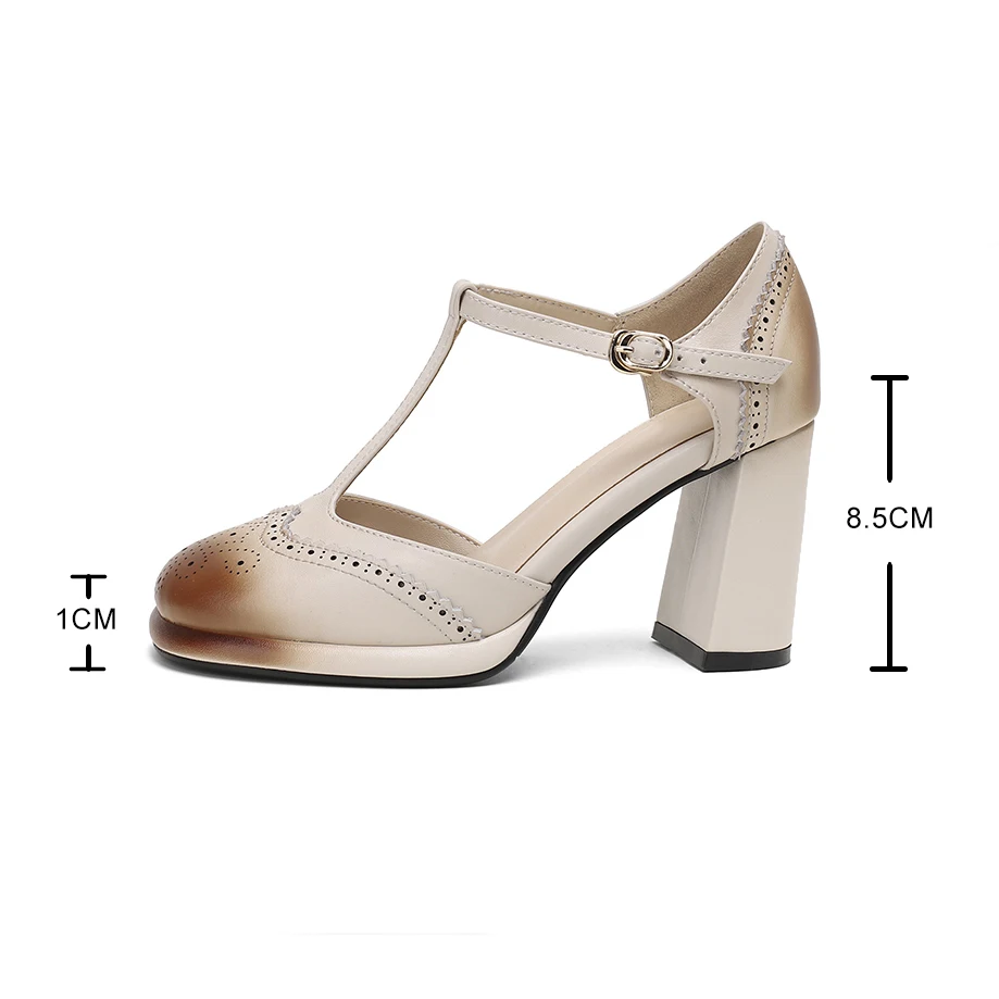 

British Literary Retro Lolita Women Leather Pumps Caramel Mary Janes Shoes Student Platform T-Strap Buckle Hollow Bullock Shoes