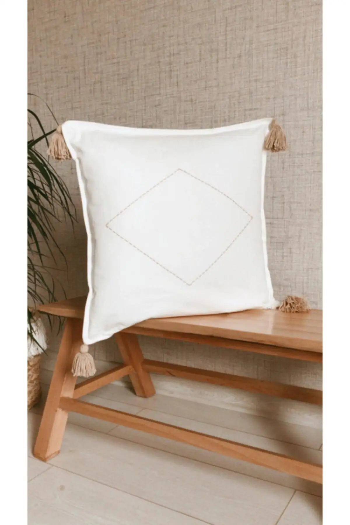 

Buldan Linen Hand Processing Ecru Color Pillow decorate Case (50x50)